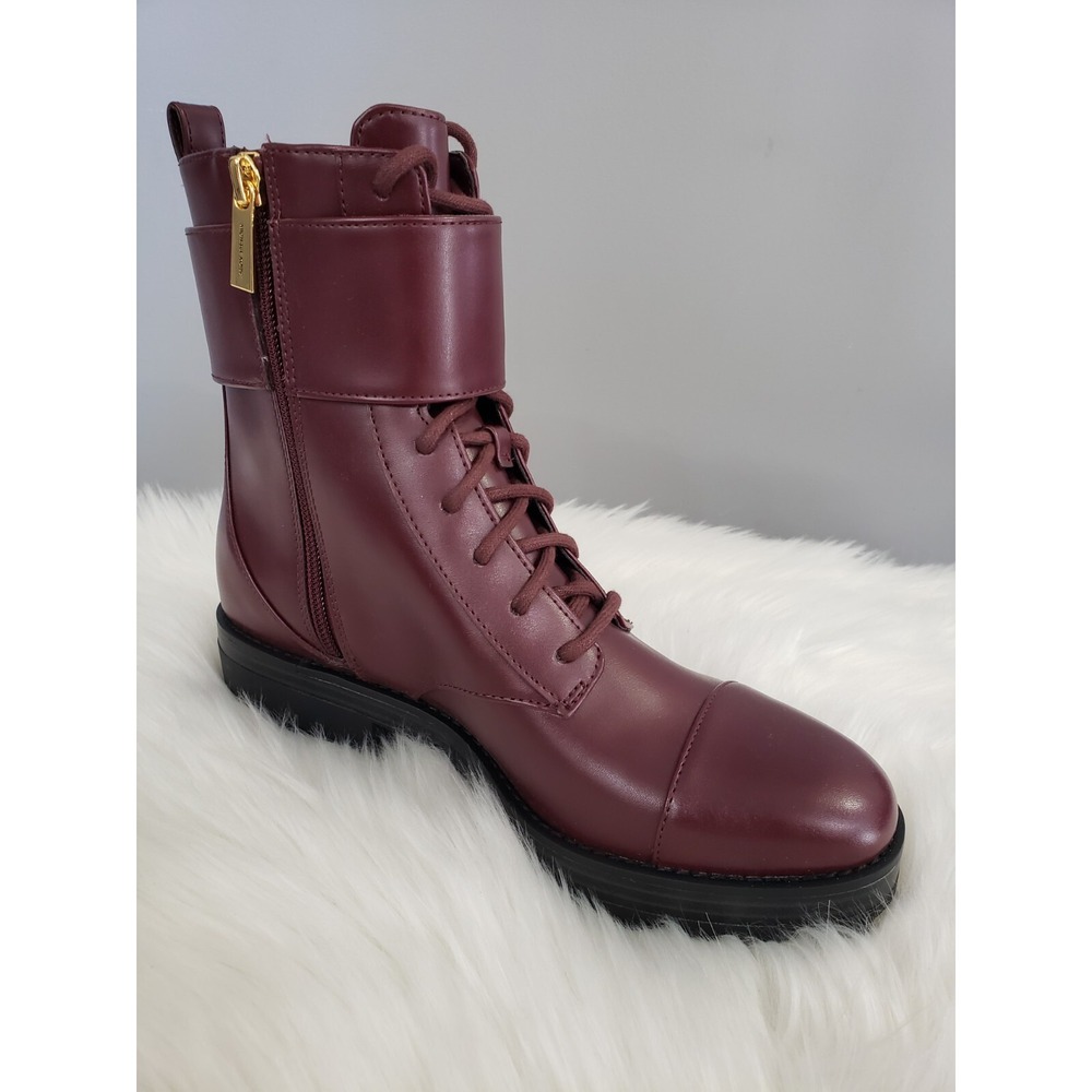 NEW Size 7 Michael Kors Tatum Maroon Combat Lace‎ Up Logo plum Boots Burgundy - Picture 4 of 8